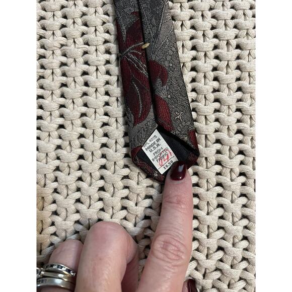 Oscar De La Renta Vintage Mens Neck Tie grey with floral pattern silk blend - Picture 4 of 5